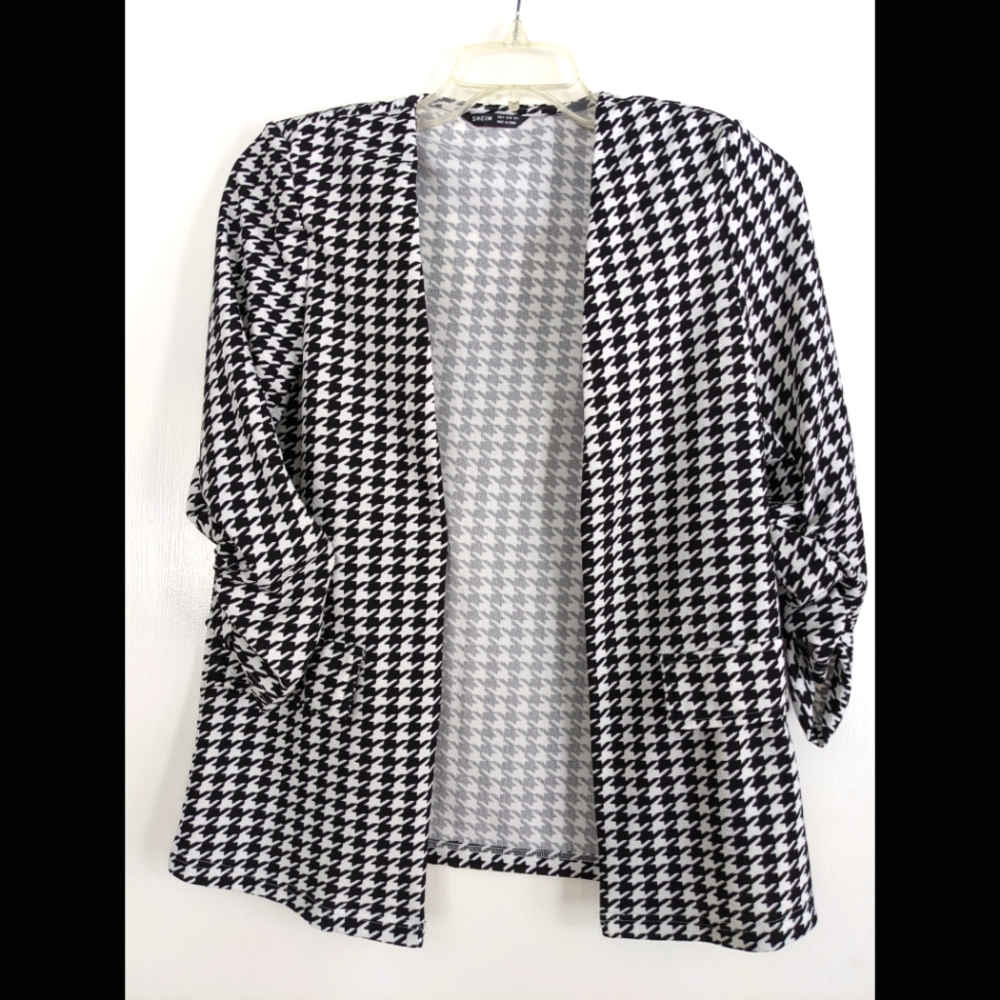 2 Tops For $10 Houndstooth Blazer 3/4 Sleeve